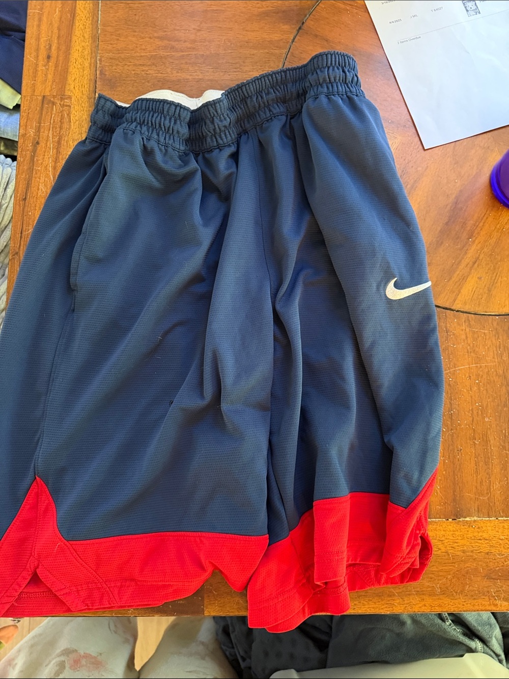 Nike Navy and Red Boys' Athletic Shorts with Swoosh